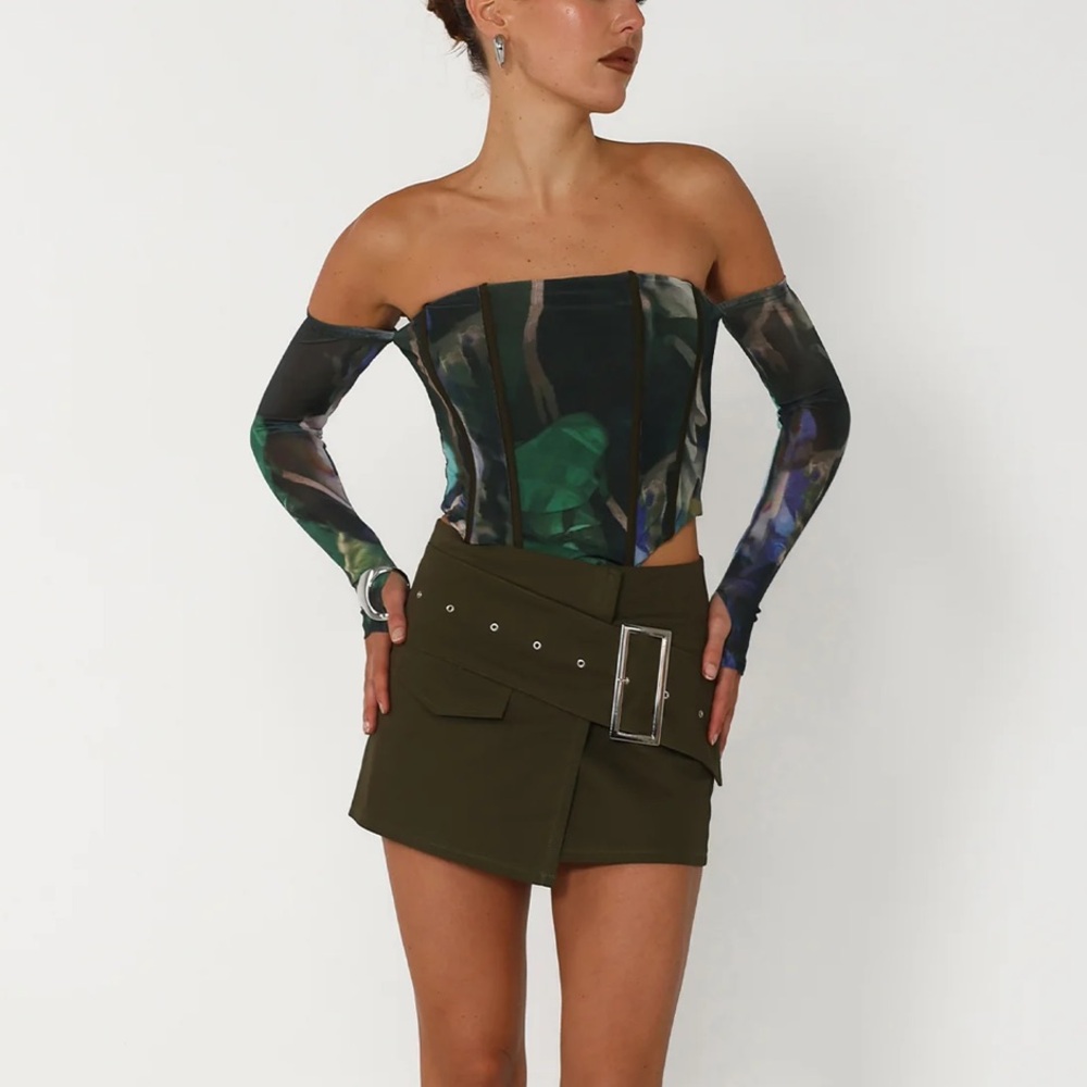 By.Dyln Cleo Bustier Revolve Off The Shoulder Long Sleeve Midnight Flora Top